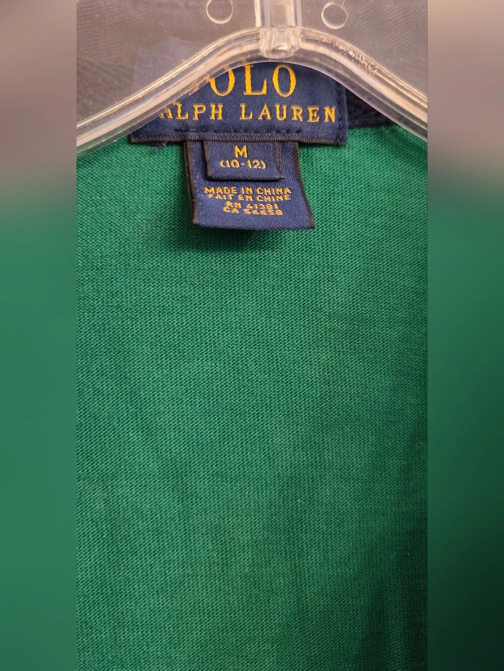 Ralph Lauren Green & Navy Long Sleeve Rugby ShirtOrange Pony Kid Size M (10-12)